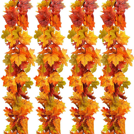 4 Packs Artificial Fall Leaves Garland, 5.9Ft/Pieces Autumn Maple Leaves Mantle Garland Hanging Vines for Home Decor Wedding Halloween Thanksgiving Christmas Indoor Outdoor Decorations by wohohoho