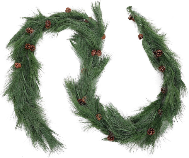Jutom 13.2ft Christmas Deluxe Norfolk Pine Garlands Artificial Long Needle Pine Cone Garland Realistic Xmas Cedar Pine Garland for Holiday Mantle Table Indoor Outdoor Decor