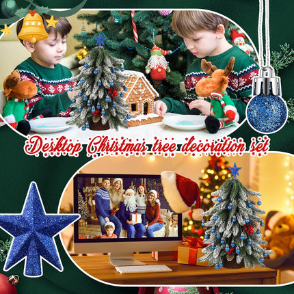 25 Pcs Mini Christmas Tree Ornaments Set 0.79 Inch Glitter Christmas Ball Christmas Tree Topper Star Xmas Tree Hanging Ornaments for Party Decoration(Blue)