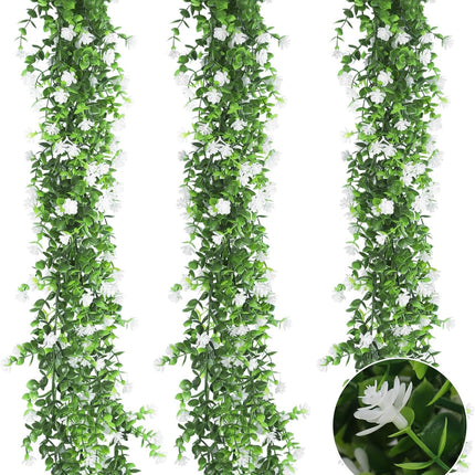 RECUTMS Faux Eucalyptus Garland Plant Fake Vines, Artificial Hanging Eucalyptus Leaves Greenery Vines for Wedding Backdrop Arch Wall Party Home Bedroom Decor Indoor Outdoor(White)