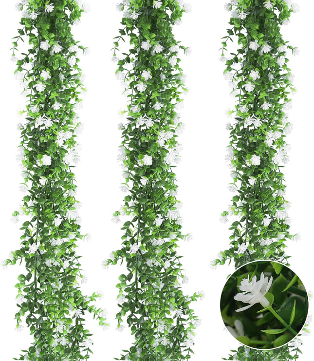 RECUTMS Faux Eucalyptus Garland Plant Fake Vines, Artificial Hanging Eucalyptus Leaves Greenery Vines for Wedding Backdrop Arch Wall Party Home Bedroom Decor Indoor Outdoor(White)