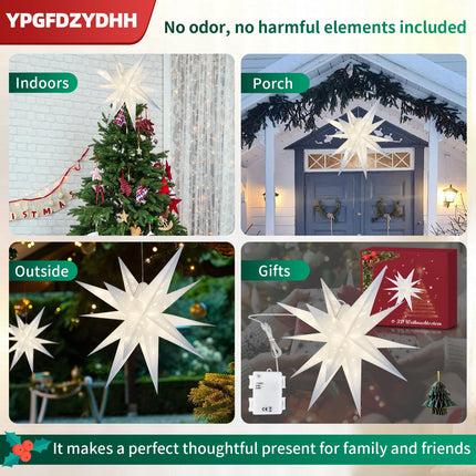 23" 3D Moravian Star Tree Topper -Enhanced LED Christmas Tree Topper Lamp with 100 Lights & Timer Function, Moravian Lighted Star Used To Decorate Christmas Trees, parties,Courtyards,events