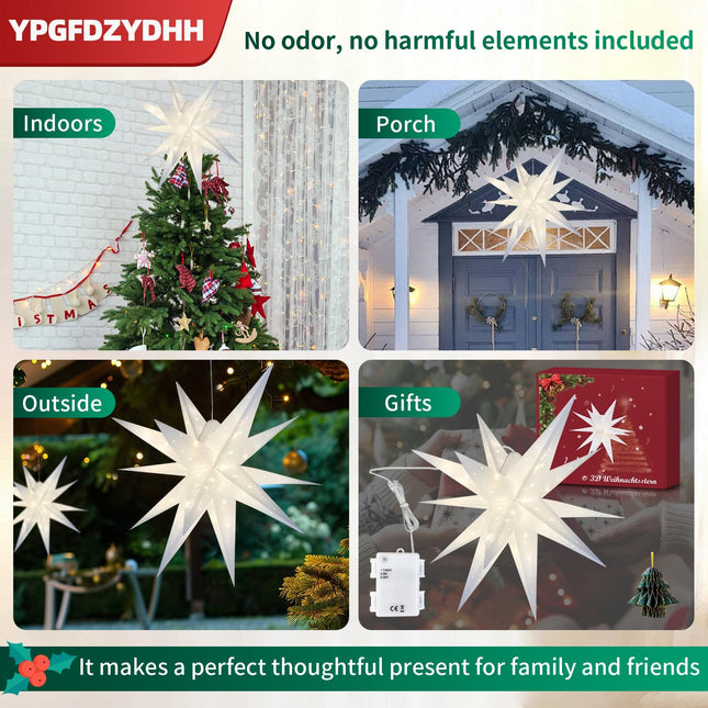 23" 3D Moravian Star Tree Topper -Enhanced LED Christmas Tree Topper Lamp with 100 Lights & Timer Function, Moravian Lighted Star Used To Decorate Christmas Trees, parties,Courtyards,events