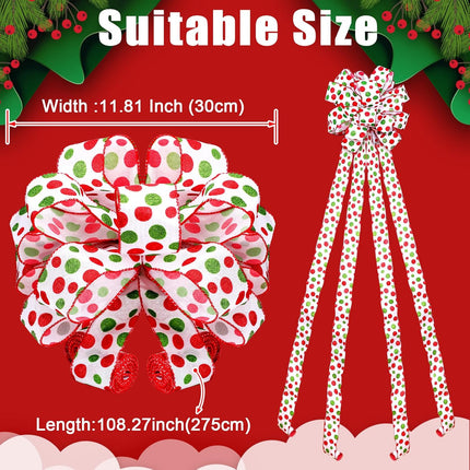 Redbaker 9 ft Christmas Tree Topper Bow Wreath Christmas Elf Topper Bows Lime Green Red White Tree Topper Bows Glitter Christmas Whimsical Wreath for Tree Indoor Outdoor Christmas Decoration(White)