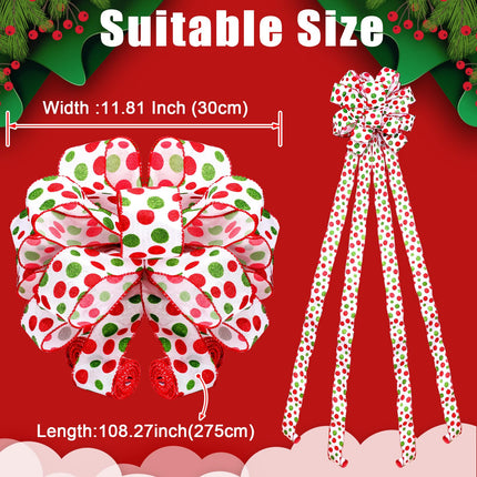 Redbaker 9 ft Length Christmas Elf Bows Lime Green Red White Tree Topper Bows Glitter Christmas Whimsical Tree Ornament for Holiday Family Party Indoor Outdoor Decor(White)