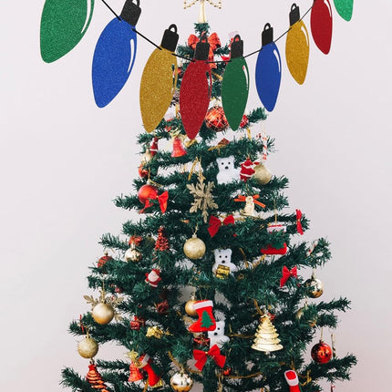 Christmas Light Bulb Banner Glittery Christmas Light Bulb Garland Banner Xmas Christmas Gingerbread Birthday Candies Theme Party Decoration Supplies Red Green Gold Blue