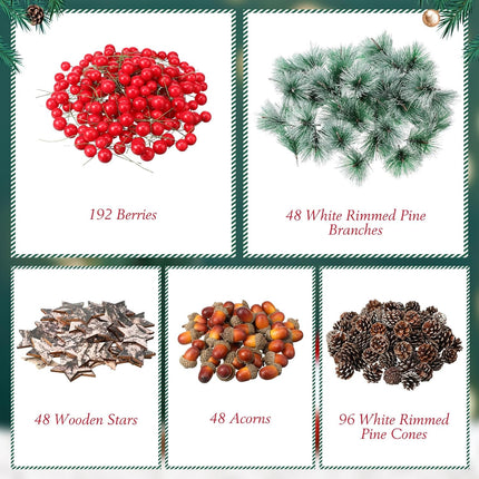Riceshoot 432 Pcs Christmas Artificial Pine Cone Red Berry Set Christmas Wreath Making Decoration Pine Branches Acorns Wooden Stars for Xmas Tree Ornament Supplies Winter Home Party DIY Crafts Holiday