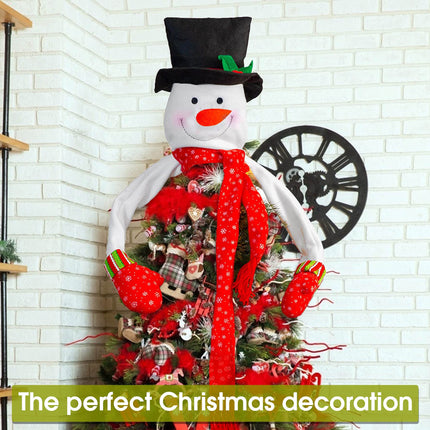 Bimkole Christmas Tree Topper Snowman Hugger Xmas Holiday Home Decoration with Large Hat Winter Wonderland Party Decoration Ornament Supplies