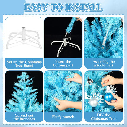 34 Pieces Christmas Tree Decorations Include 4 ft Artificial Christmas Tree with Metal Feet, String Lights, 31 Small Accessories for Home Christmas Party Decoration (Pastel Blue)