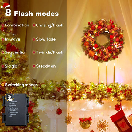 Quntis 16 Inch Christmas Wreath with 40 Lights 8 Modes, Lovely Christmas Door Wreath Decorations Artificial Xmas Wreath with PineCones Dried Lemon Pieces, Winter Wreaths Outdoor Porch Fireplace Window