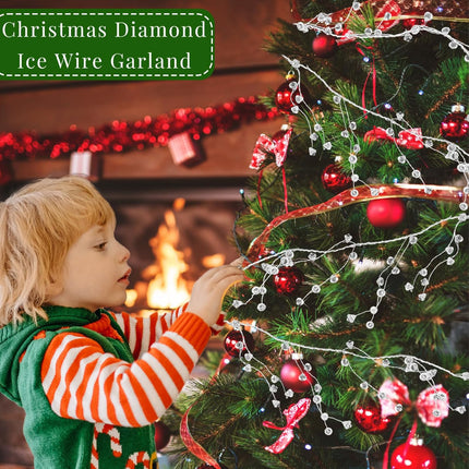 15 FT Ice Wire Clear Garland,Christmas DiamondTree Decor,Plastic Clear Acrylic Crystal Diamond Jewel Bead Garland Ornaments for DIY Wreath Crafts,Christmas Decorations,Wedding