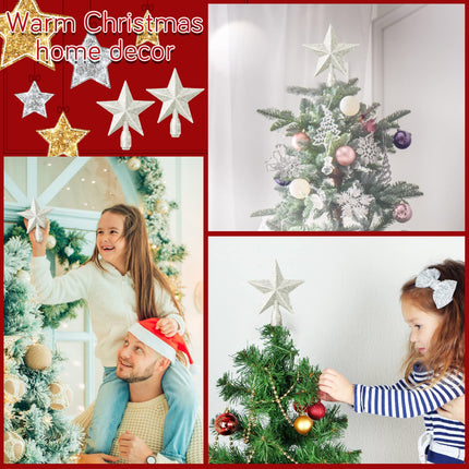 4 Pcs 4 Inches Glitter Star Christmas Tree Topper Mini Christmas Star Tree Toppers Decorative Small Christmas Tree Decoration Treetop for Holiday Ornament Home Decor (White)