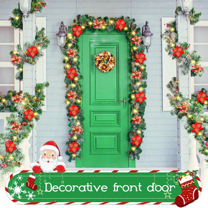 Christmas Garlands,Christmas Garland with Lights,Christmas Garland for Mantle,9ft Pre-lit Christmas Garland for Interior Decoration,Fireplaces,Stairs,Door Christmas Decorations Battery Operated