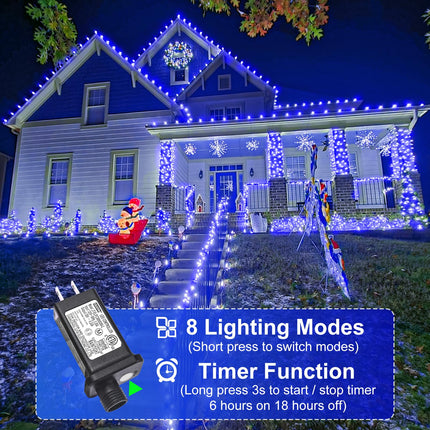 66ft 200 LED Christmas Lights Outdoor, String Lights with 8 Modes Waterproof, Plug in Fairy Tree Lights Green Wire for Indoor House Garden Wedding Holiday Decorations, Blue