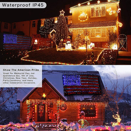 American Flag Lights, Outdoor Flag String Lights 420 LED Waterproof Led Flag Net Light Patriotic Ornaments for Outdoor Home Yard,Garden, Camping, Memorial Day, 4th of July, Christmas Decorations