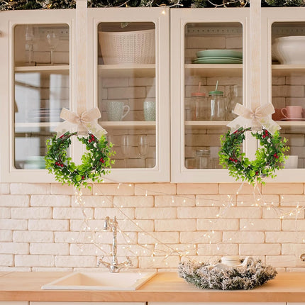 jiebor 2Pcs Mini Christmas Wreaths Cabinet Wreaths Small Green Hanging Wreath Christmas Ornament for Cabinets Winter Holiday Home Outdoor Indoor Window Christmas Tree Crafts Decorations 25 x 10 Inch