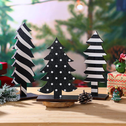 Meooeck Table Christmas Tree Decorations Farmhouse Black and White standing Handmade Wood Trees Rustic Wooden Christmas Tree Centerpieces for Tabletop Xmas Home Office Holiday Party Decor