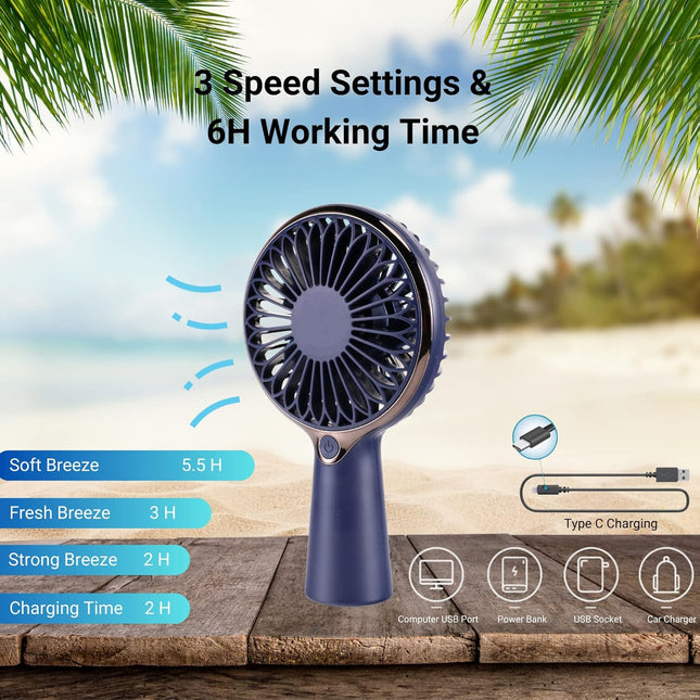Mini Fan Portable, Personal Handheld Fan Hand Fan, 6 Hours Useage, 3 Speed Mini Desk Fan For Office Travel Camping For Kids