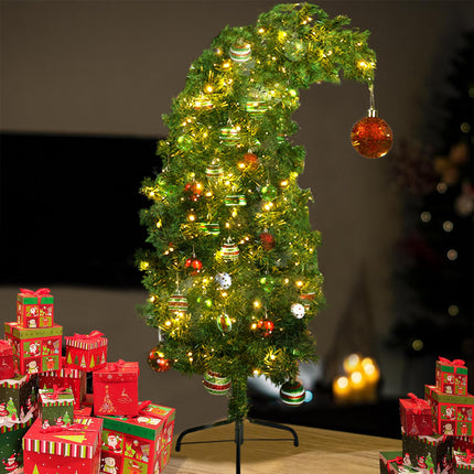 Whimsical Christmas Tree – Artificial Green Christmas Tree for Indoor Use – Plastic Bent Tree with Metal Stand & Ball Ornaments- Xmas Holiday Decor for Home Office Living Room Tabletop, 3FT