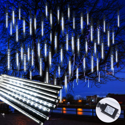 Brightown Meteor Shower Lights Outdoor, 16 Inch 10 Tube 360 LED Icicle Lights,Waterproof Meteor Christmas Lights Outdoor,Hanging Falling Rain Lights for Tree Outside Holiday Christmas Decoration,White