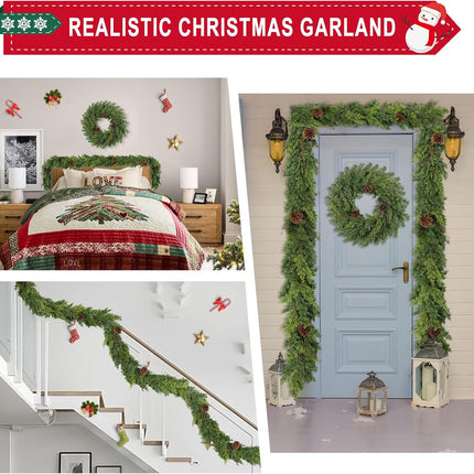 6 Ft Real Touch Christmas Garland Indoor with Pine Cone,Thick and Lush，Soft Bendable Mantle Garland Christmas, Lifelike Cedar Garland, Christmas Garland for Mantle,Christmas Tree Garland Decorations