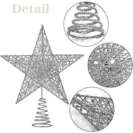 2 Pack Christmas Tree Star Topper, Gold and Silver Glittered Metal Christmas Glitter Star Ornament Treetop Decoration Fit for General Size Christmas Tree - 6 Inches