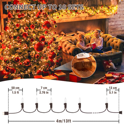 YOUNGAR 13FT 50 Clear Christmas Lights Outdoor, UL Approved Christmas Tree Lights with Brown Wire, Incandescent Mini Lights Plug in for Indoor Outdoor Tree Patio Garden Xmas Decor