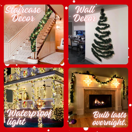 2Pcs 15.5 Ft Pre-lit Christmas Garland with 90 LED Lights - 8 Lighting Modes, Battery Operated, Waterproof, Outdoor/Indoor Pre-lit Greenery Garland for Fireplace Mantel, Kitchen, Christmas Tree