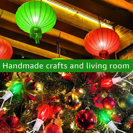Christmas Village Lights - Blow Molded Light Cord,with 8 LED Red & Green Bulbs,14 ft Long with Switches C7 LED Light String is Suitable for Christmas House Lights and Holiday Craft Decorations