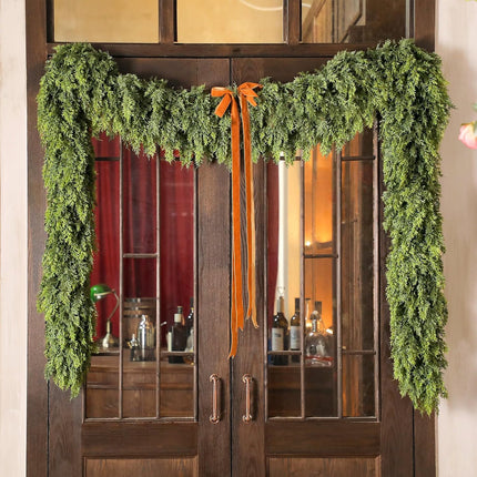 Waydress 1 Pcs 6ft Christmas Cedar Garland Artificial Green Cedar Garland Faux Cedar Pine Needles Garland for Home Fireplace Indoor Outdoor Holiday Party Decoration