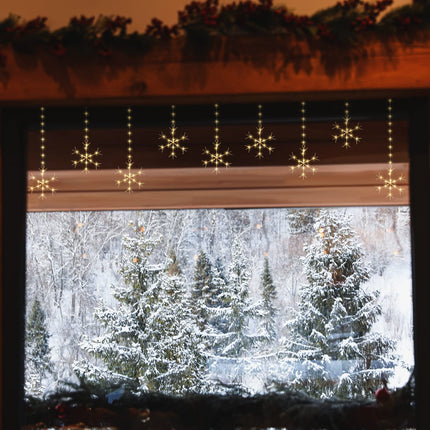 Christmas Snowflakes Lights, Christmas Snowflakes Curtain Lights 16.4 ft/ 5 m 325 LED Christmas Window String Lights Decoration for Christmas Party Home Bedroom Indoor Outdoor Garden (Warm White)