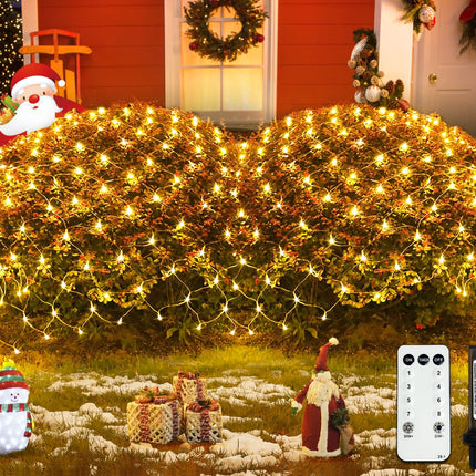 JMEXSUSS 360 LED Net Lights Outdoor Mesh Lights, 12 ft x 5 ft Christmas Net Lights Outdoor Connectable Plug in, Warm White Net Lights for Bushes Christmas Tree Decoration（Transparent Wire）
