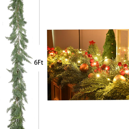 Lvydec 6ft Christmas Pine Garland Decoration,Christmas Greenery Garland Realistic Pine Garland Cypress Garland for Holiday Mantel Fireplace Table Centerpiece