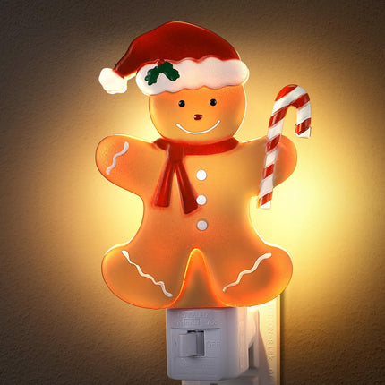 Christmas Decoration Gingerbread Man Night Light Plug in, 120V C7 LED Xmas Wall Plugin Nightlights, Christmas Night Light Decor for Bedroom Bathroom Kitchen Hallway Stairs