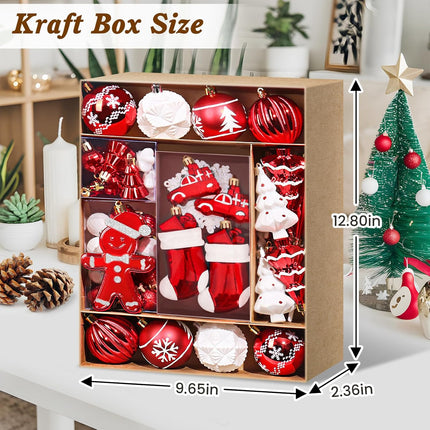 FestiveBliss Christmas Ornaments 71 Count, Christmas Balls, Christmas Decorations for Tree, 23, Shatterproof Christmas Ornaments, Red and White Ornaments Christmas, Plastic Ornaments