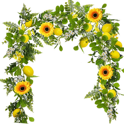 Artificial Lemon Garland, 6.56Ft, Sunflower Lemon Hanging Vines, Artificial Flower Garland for Anniversary Room Kitchen Garden Birthday Wedding Baby Shower Party Table Decor