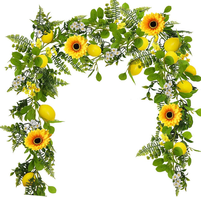 Artificial Lemon Garland, 6.56Ft, Sunflower Lemon Hanging Vines, Artificial Flower Garland for Anniversary Room Kitchen Garden Birthday Wedding Baby Shower Party Table Decor