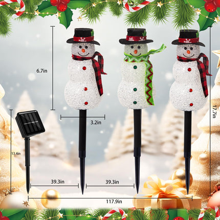 Solar Christmas Snowman Lights Outdoor Decorations, Set of 3 Led Stake Lights, Waterproof Walkway Landscape Lights for Winter Yard, Garden, Lawn Decor (Snowman-Warm White)