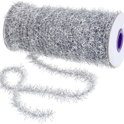 Christmas Tinsel Garland 147.6 ft Thin Glitter Tinsel Metallic Holiday Tinsel Garland Twist Tinsel Garland Decoration for Christmas Tree Birthday Party Wedding Decorations Supplies (Silver)