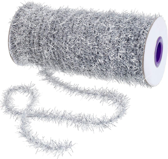 Christmas Tinsel Garland 147.6 ft Thin Glitter Tinsel Metallic Holiday Tinsel Garland Twist Tinsel Garland Decoration for Christmas Tree Birthday Party Wedding Decorations Supplies (Silver)