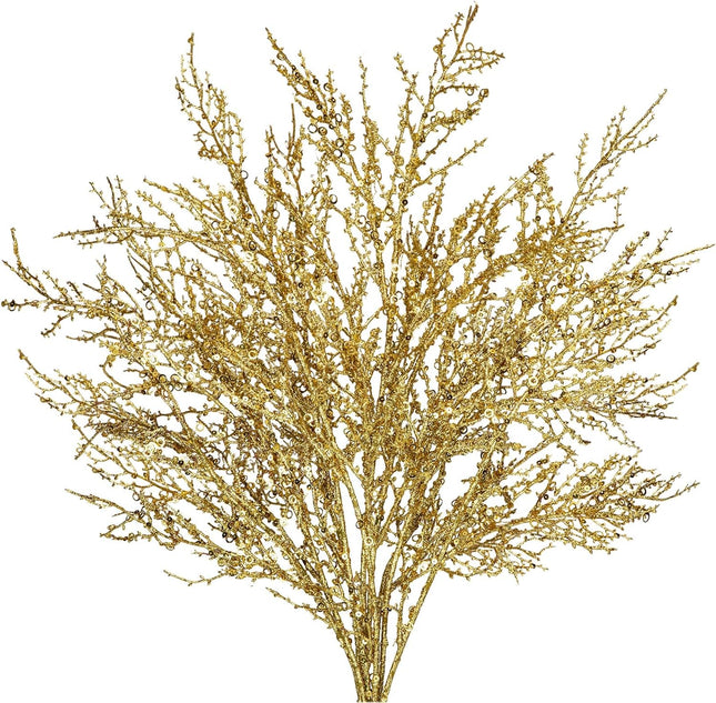 30.7" Christmas Gold Glitter Stems, 5Pcs Artificial Spray Leaf Picks Tall Branches for Christmas Tree DIY Xmas Wreath Garland Arrangment Vase Bouquets Table Centerpieces Decoration Home Decor