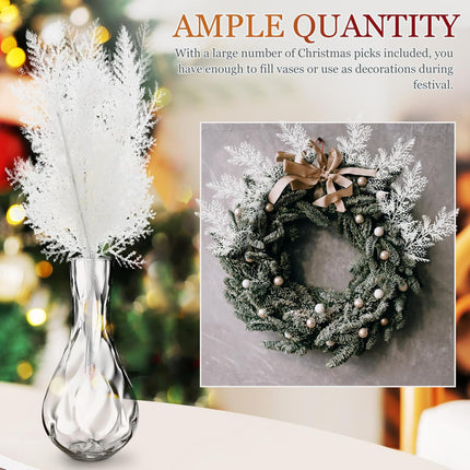 LIOOBO Christmas White Pine Needles Picks: 24 Pcs Artificial Pine Tree Twig, Pine Branches for Christmas Wreath Garden DIY Garland Decor