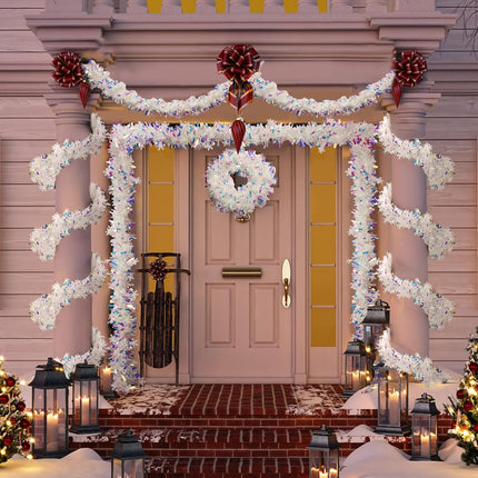 32.8 ft x 4 Inches Christmas Garland Christmas Tinsel Garland Xmas Metallic Twist Garland Glitter Tree Garland Hanging Decorations for Christmas Tree Wreath Wedding Party Decorations (Snowflake Style)