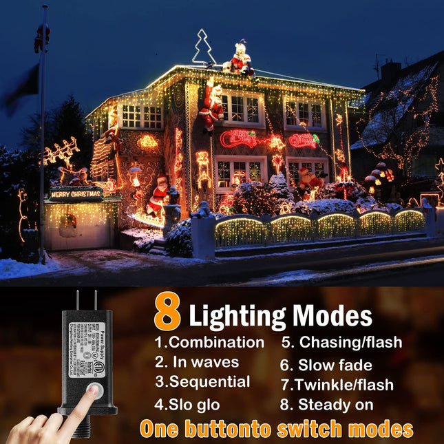 Hezbjiti Christmas Lights Decorations Outdoor, 800 LED 65.6 FT 8 Modes 150 Drops Fairy String Curtain Lights for Christmas Decor Eaves Window Party Yard Garden Indoor (Warm White)