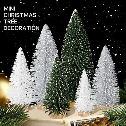 6pcs Mini Christmas Trees Christmas Decor, Artificial Christmas Mini Bottle Brush Trees Tabletop, Christmas Decoration Trees with 4 Size Xmas Holiday Decor (6pcs Green+Silver+White)
