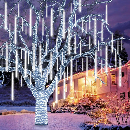 YEGUO Solar Christmas Lights Outdoor, 8 Tubes 144 LED Meteor Shower Lights, Falling Rain Lights for Holiday Roof Xmas Decor (White)