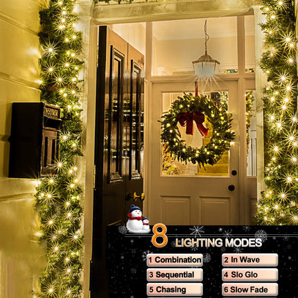 4 Pack Each 32.8ft 120 LED Battery Operated Christmas Tree Lights String Indoor Outdoor with Timer 8 Modes Dark Green Wire Light Xmas Patio Bedroom Garden Decorations (Warm White)