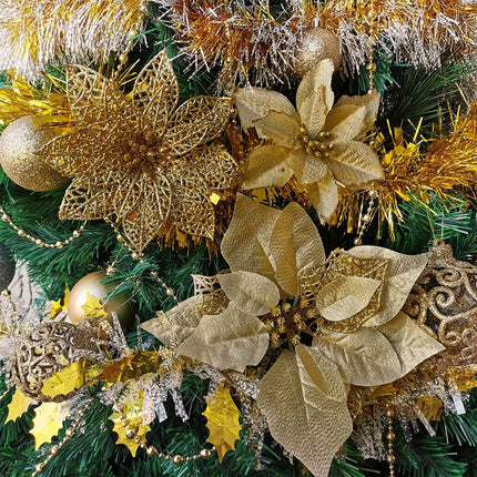 24 Set 3 Styles Christmas Gold Glitter Poinsettia Flowers Picks Christmas Tree Ornaments for Gold Christmas Tree Wreaths Garland Holiday Seasonal Wedding Decorations White Box Included