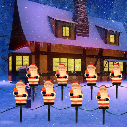 GOOTHY 2 Sets Snowman Christmas Pathway Stakes Lights, 7Ft C7 Outdoor String Lights with 8 Snowman Driveway Marker Lights, Connectable Christmas Decorations Pathway Lights for Yard Garden Walkway