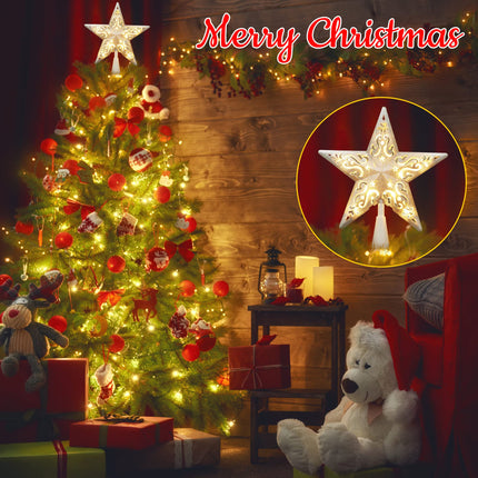 BrizLabs Lighted Christmas Star Tree Topper, 8” Silver Star Xmas Treetop with 10 Lights, UL Plug-in Warm White Tree Topper for Holiday Christmas Tree Decor